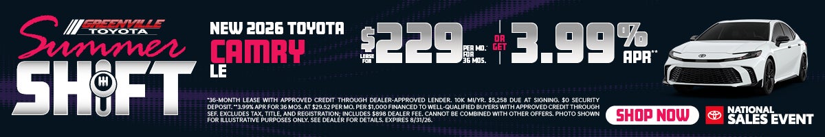 Greenville Toyota 2026 Camry Offer